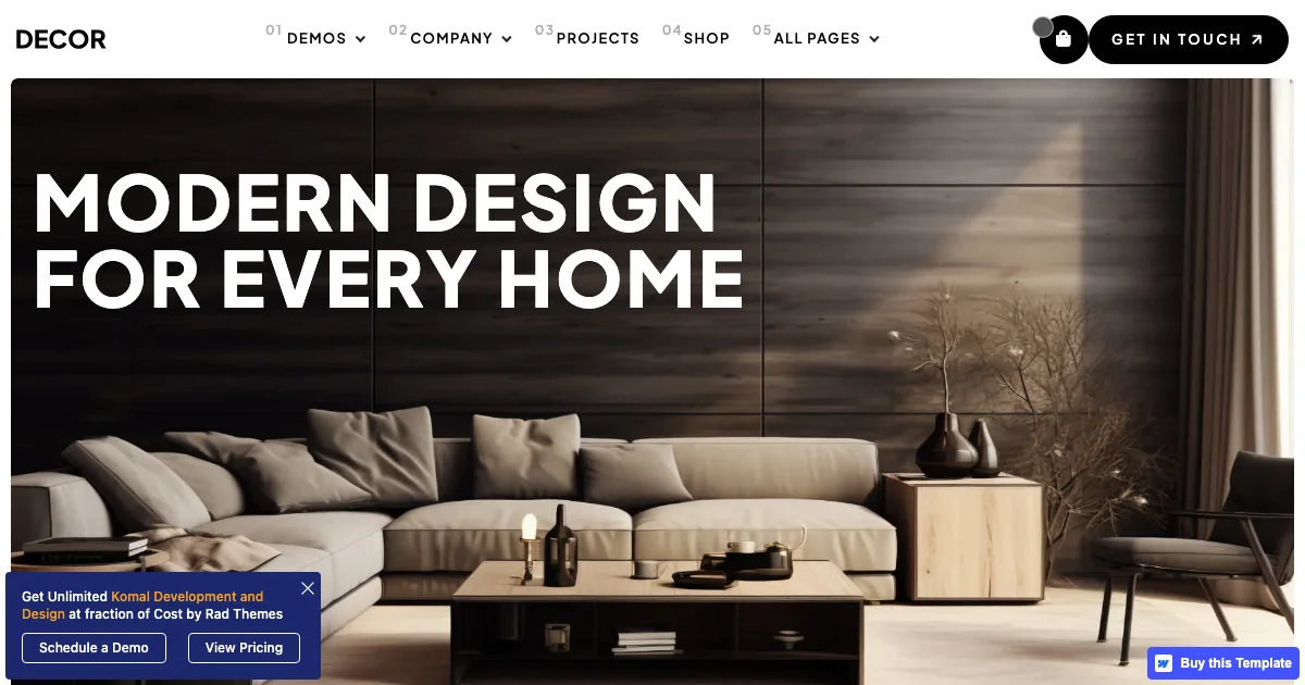 Screenshot of the Decor W theme homepage
