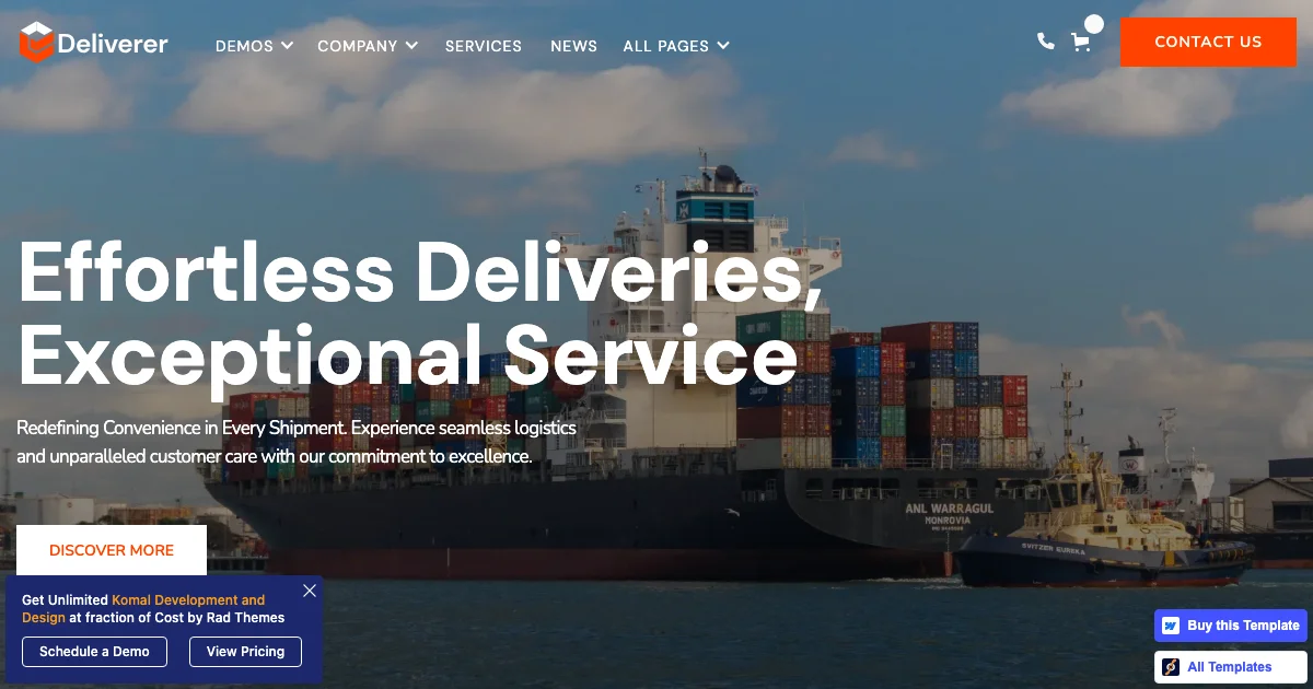 Screenshot of the Deliverer theme homepage