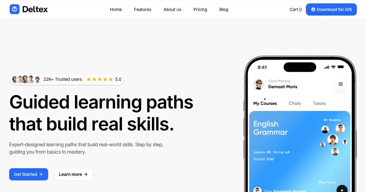 Screenshot of the Deltex theme homepage