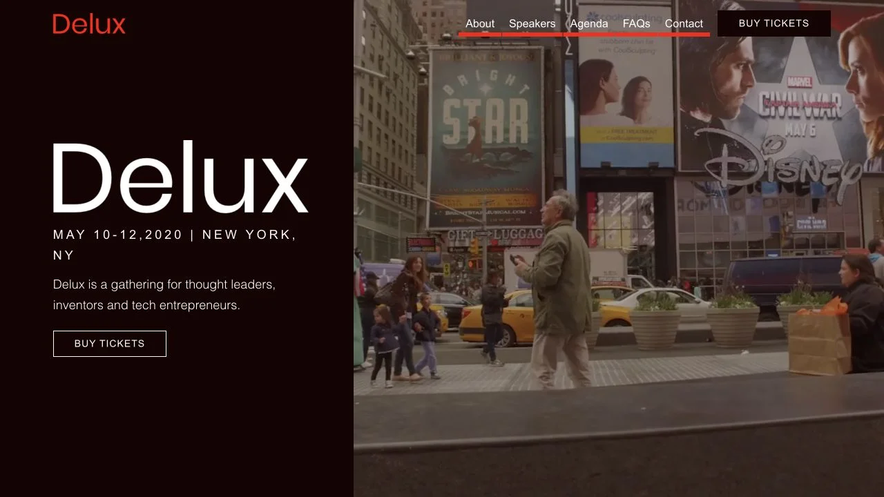 Screenshot of the Delux theme homepage