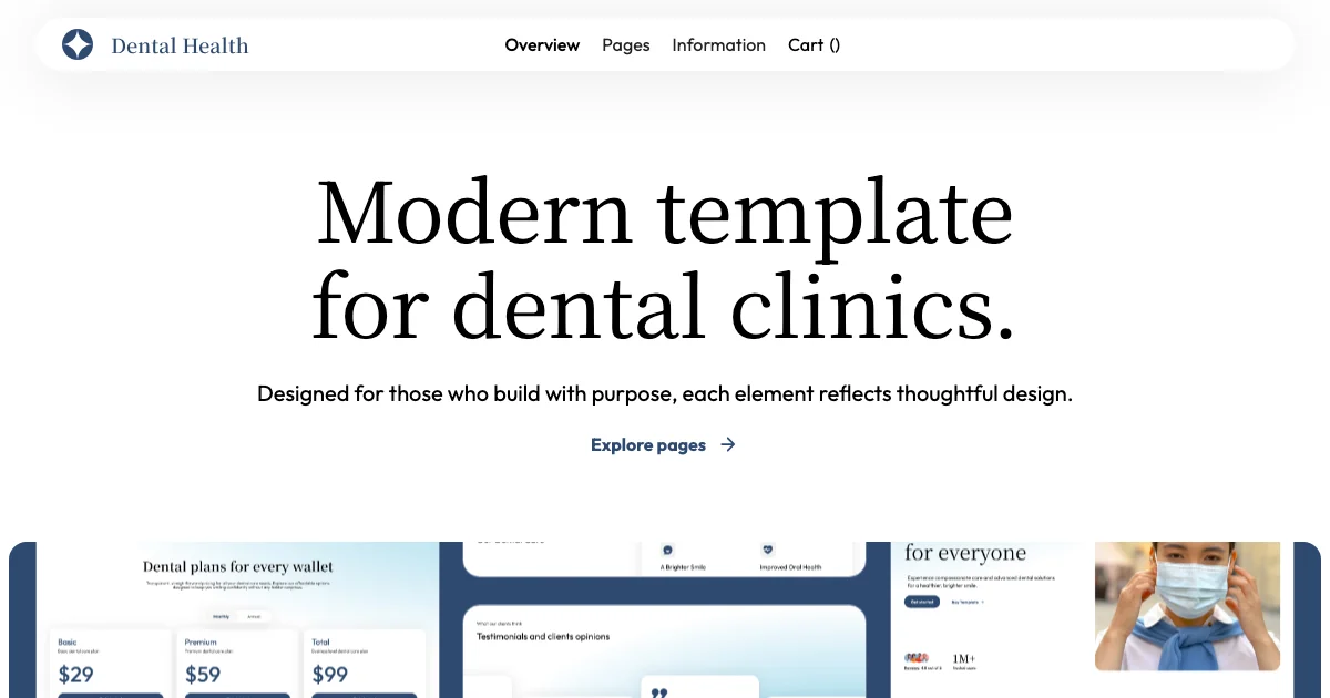 Screenshot of the Dental Clinic theme homepage