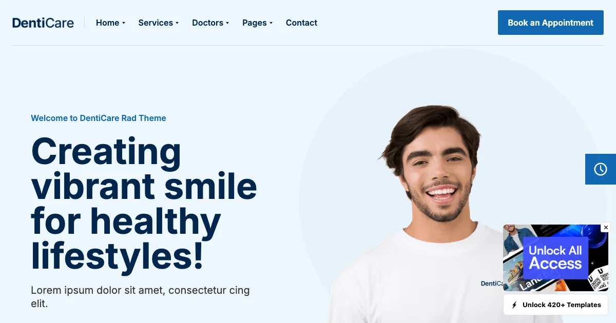 Screenshot of the DentiCare theme homepage