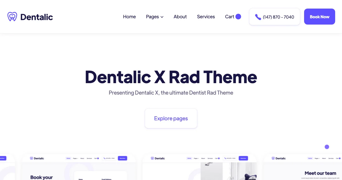 Screenshot of the Dentist theme homepage