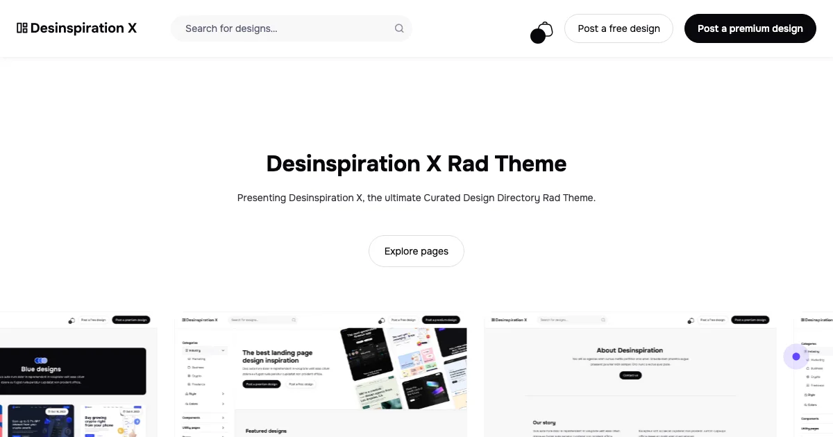 Screenshot of the Desinspiration X theme homepage