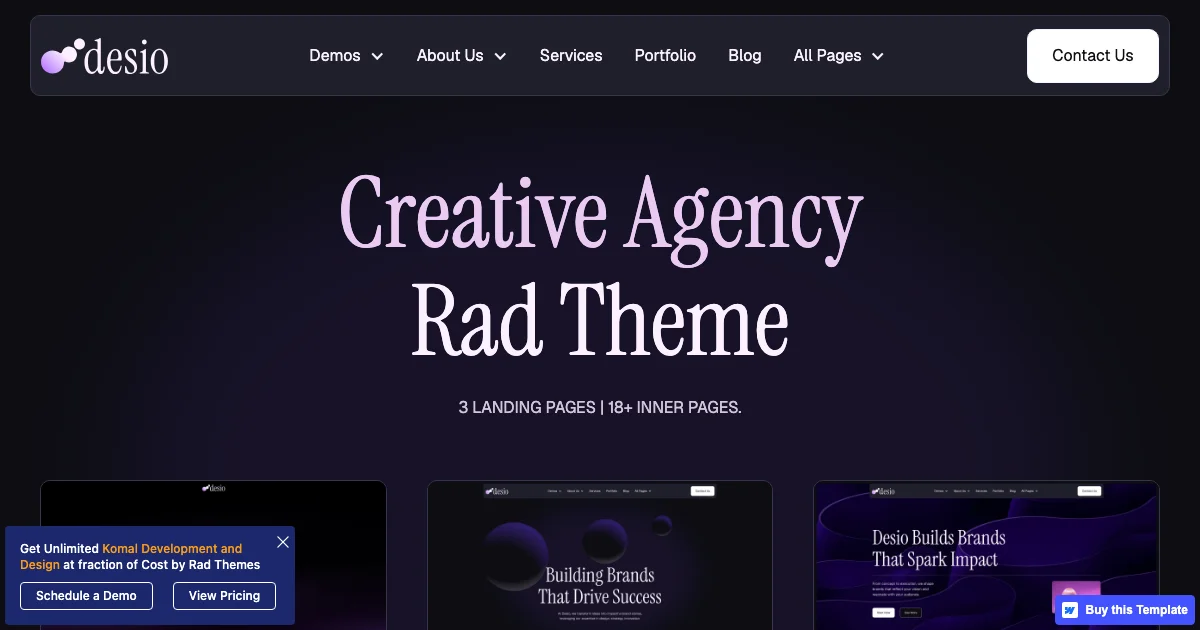 Screenshot of the Desio theme homepage