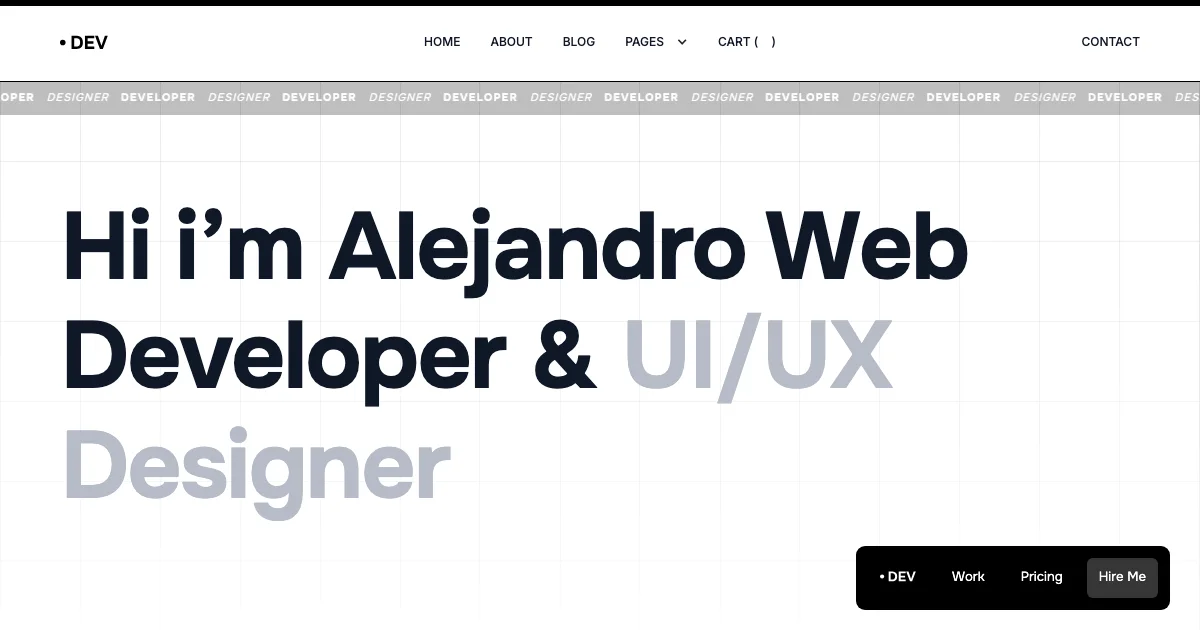 Screenshot of the Dev theme homepage