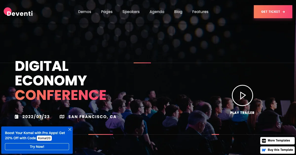 Screenshot of the Deventi 128 theme homepage