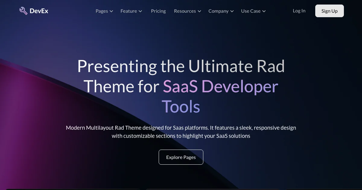 Screenshot of the DevEx theme homepage