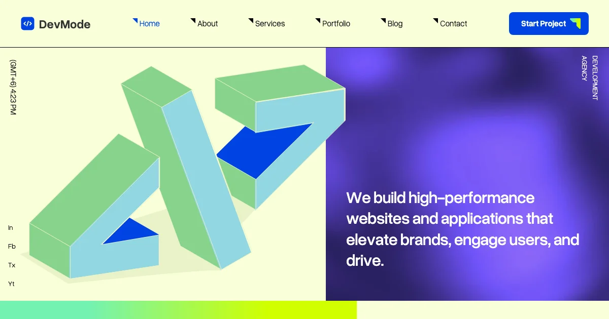 Screenshot of the Devmode theme homepage