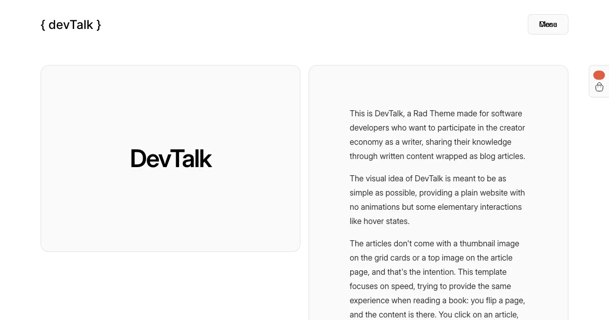 Screenshot of the DevTalk theme homepage