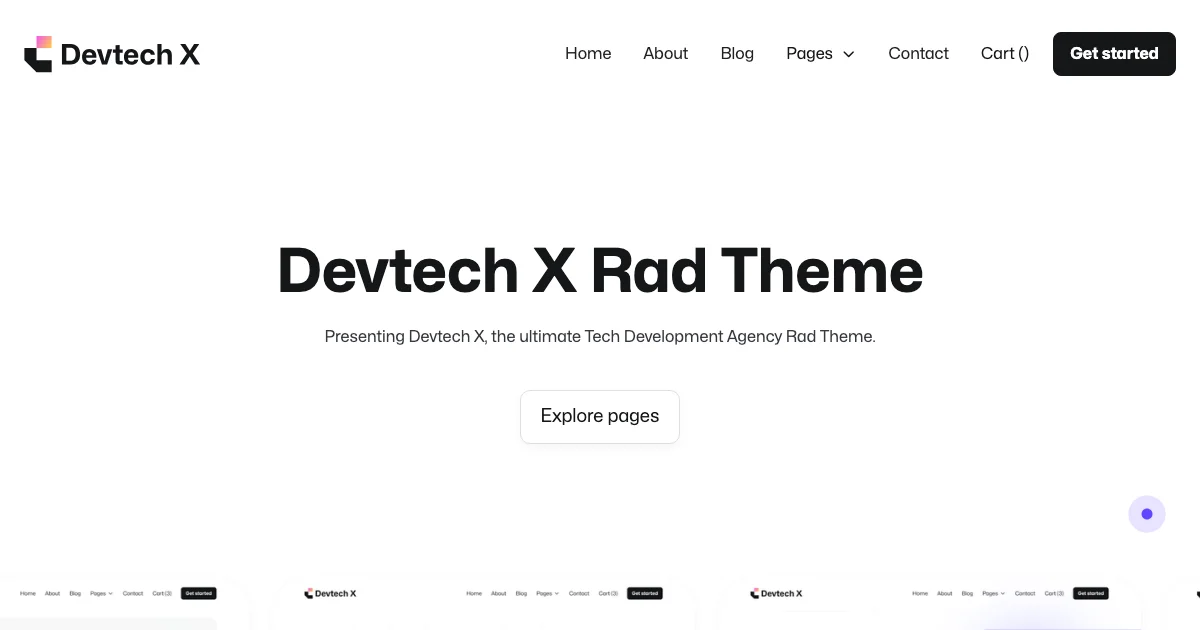 Screenshot of the Devtech X theme homepage