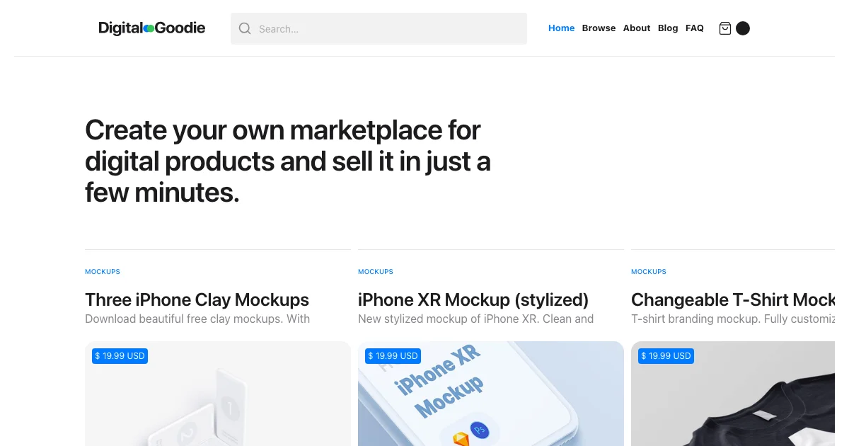 Screenshot of the Digital Goodie theme homepage