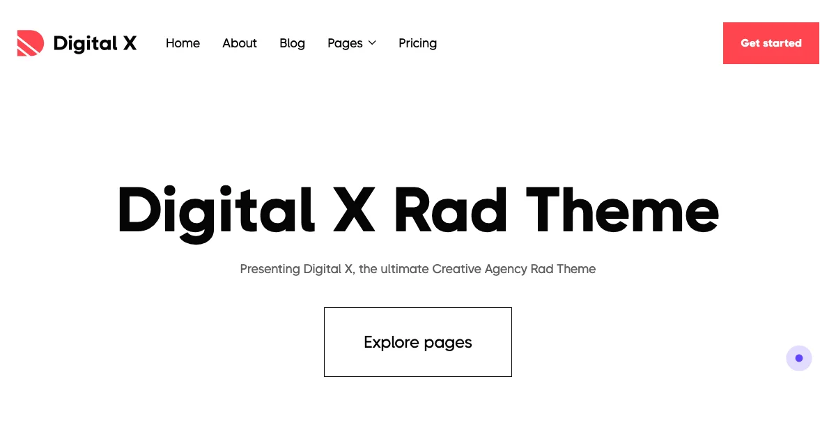 Screenshot of the Digital X theme homepage