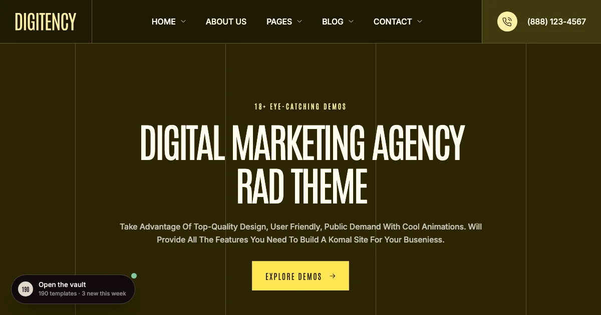 Screenshot of the Digitency theme homepage