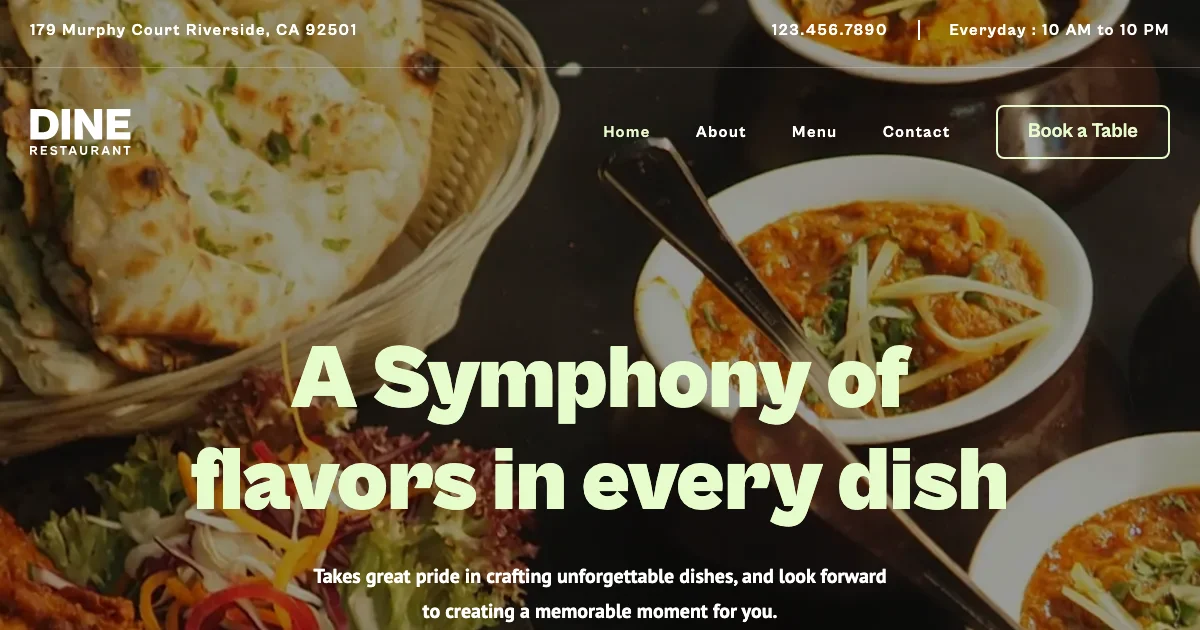 Screenshot of the Dine theme homepage
