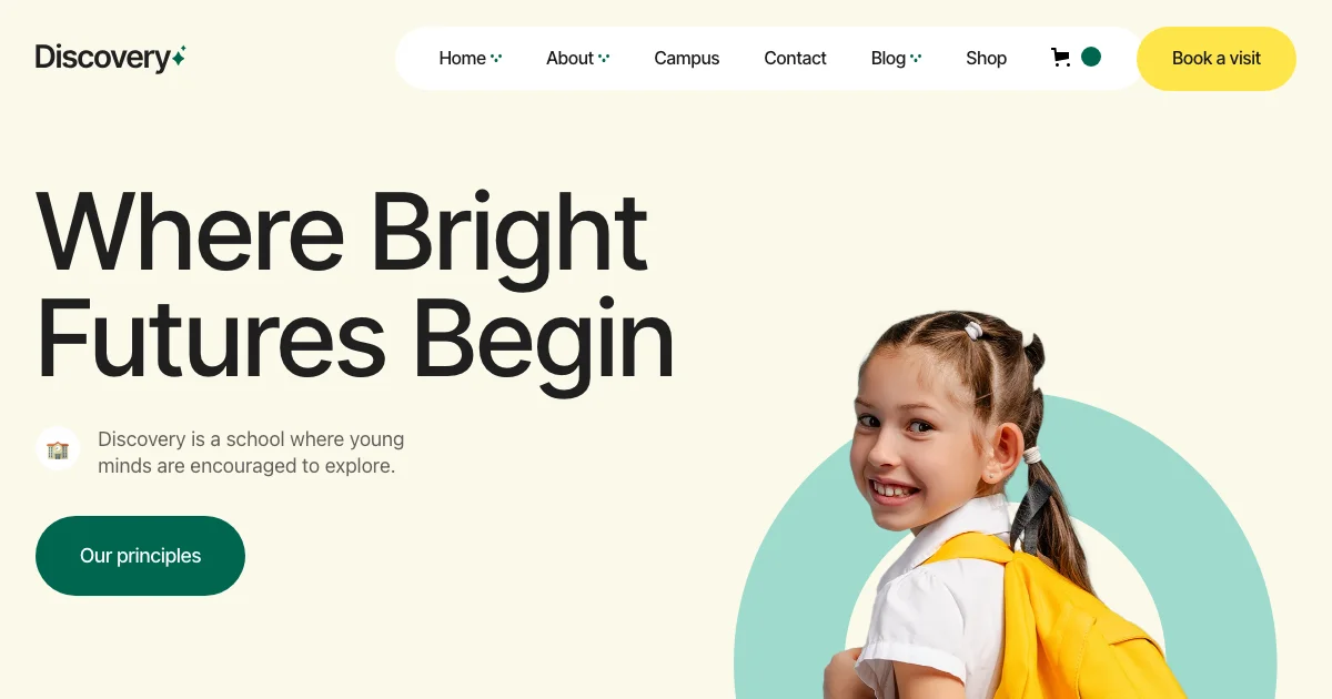 Screenshot of the Discovery theme homepage