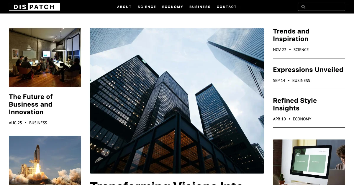 Screenshot of the Dispatched theme homepage