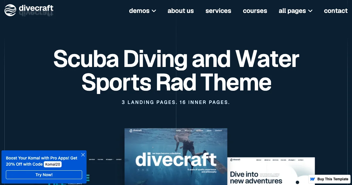 Screenshot of the Divecraft theme homepage