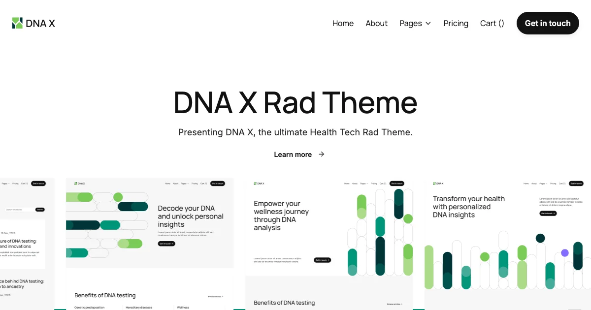 Screenshot of the DNA X theme homepage