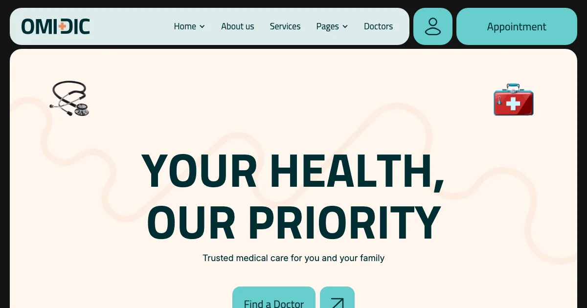 Screenshot of the Omidic theme homepage