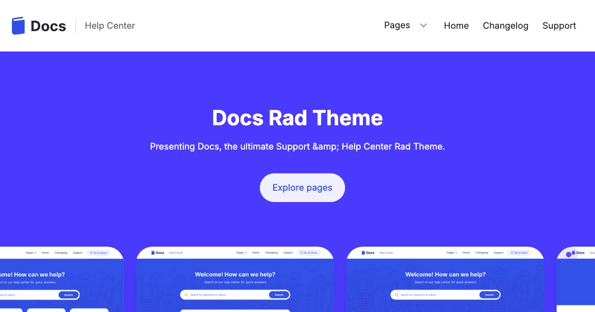 Screenshot of the Docs theme homepage