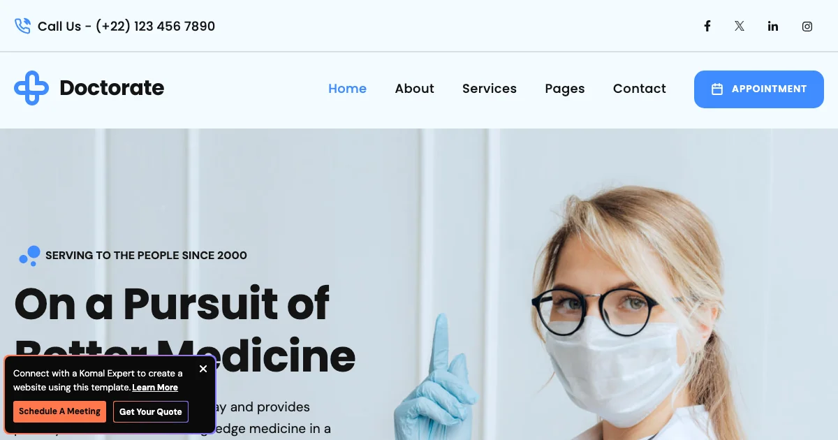 Screenshot of the Doctorate theme homepage