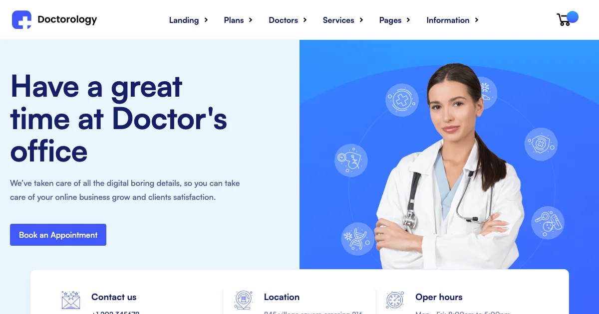 Screenshot of the Doctorology theme homepage