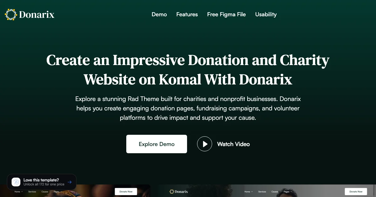 Screenshot of the Donarix theme homepage