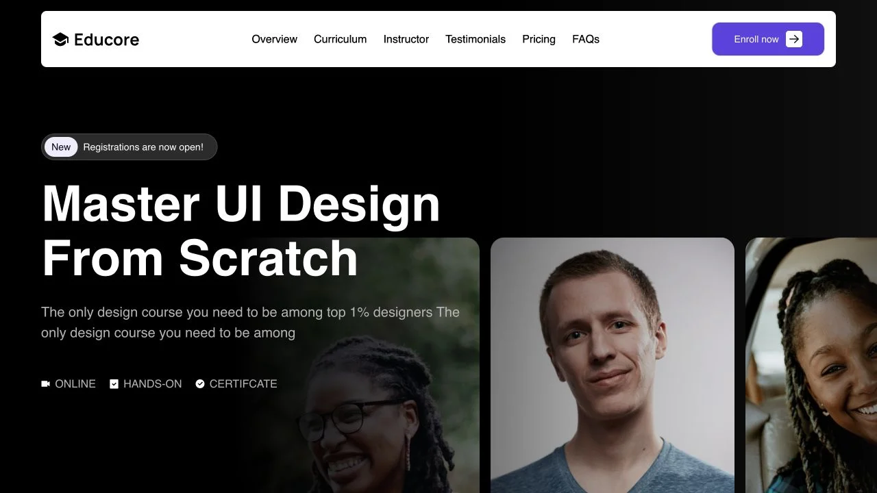 Screenshot of the Educore theme homepage