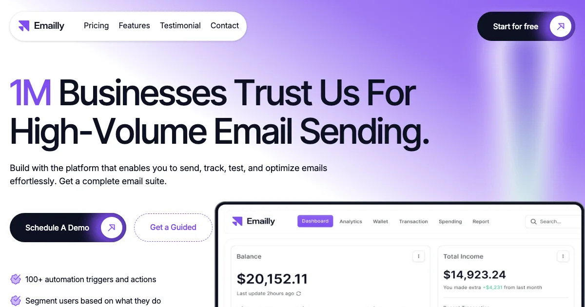 Screenshot of the Emailly theme homepage