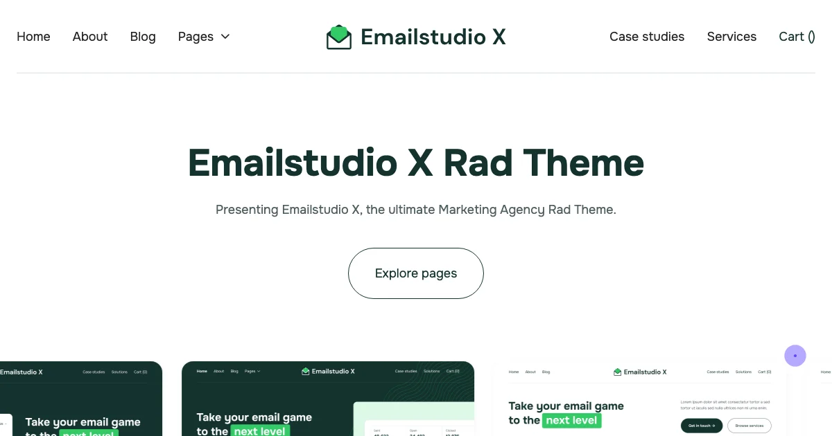 Screenshot of the Emailstudio X theme homepage