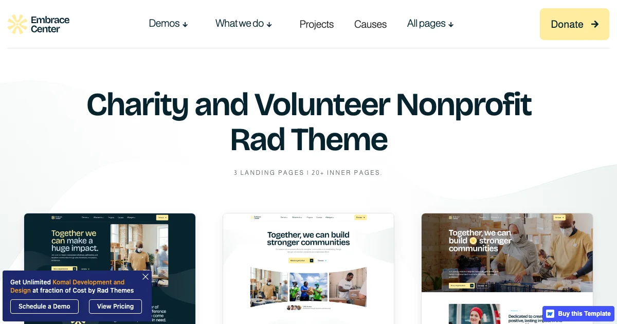 Screenshot of the Embrace Center theme homepage