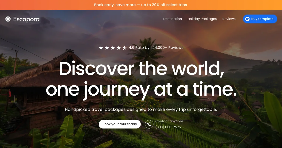 Screenshot of the Escapora theme homepage