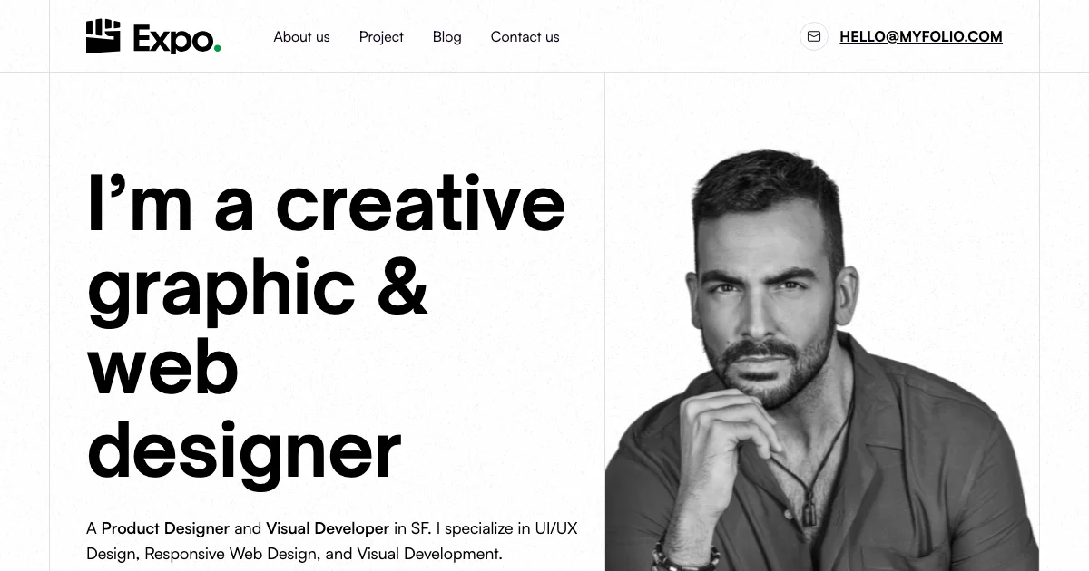 Screenshot of the Expo theme homepage