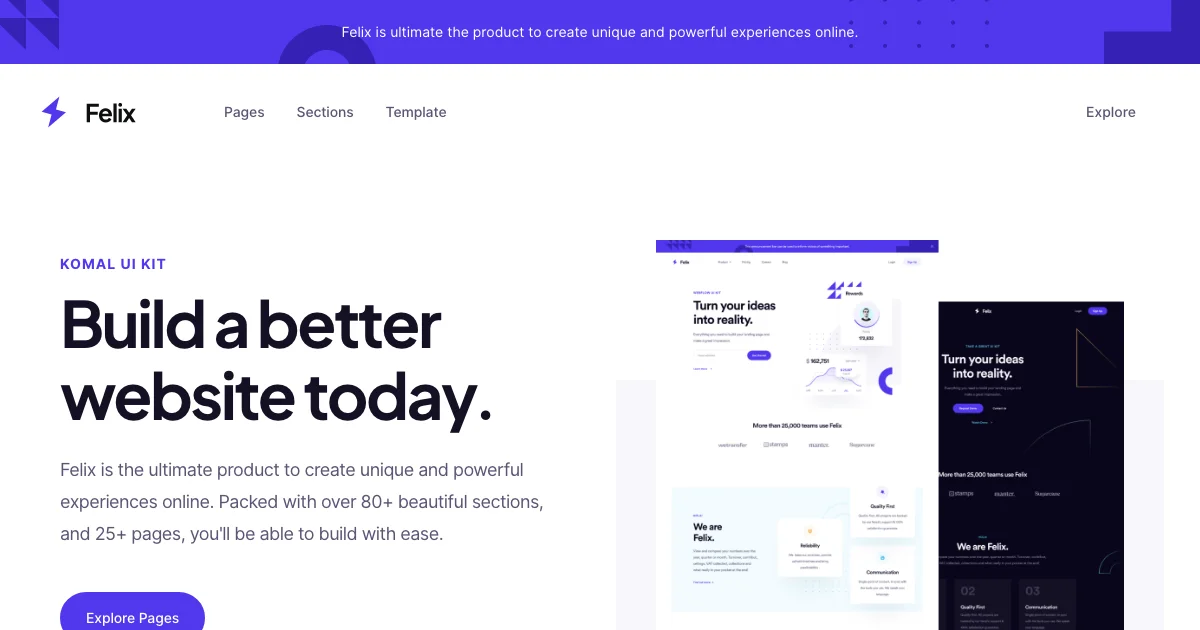 Screenshot of the Felix theme homepage