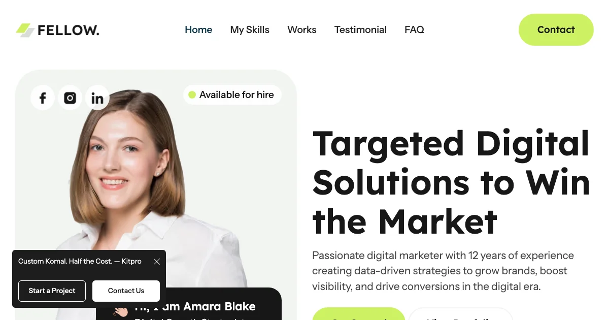Screenshot of the Fellow theme homepage