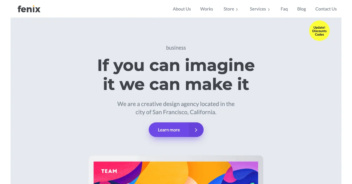Screenshot of the Fenix theme homepage