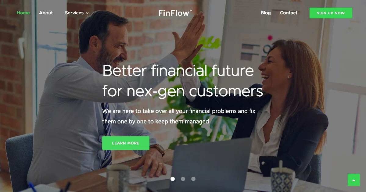 Screenshot of the FinFlow theme homepage