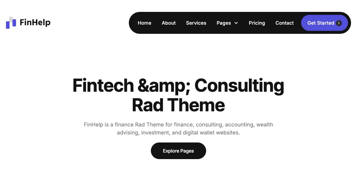 Screenshot of the FinHelp theme homepage