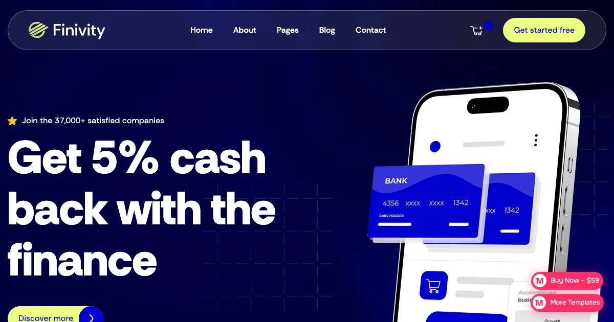 Screenshot of the Finivity theme homepage