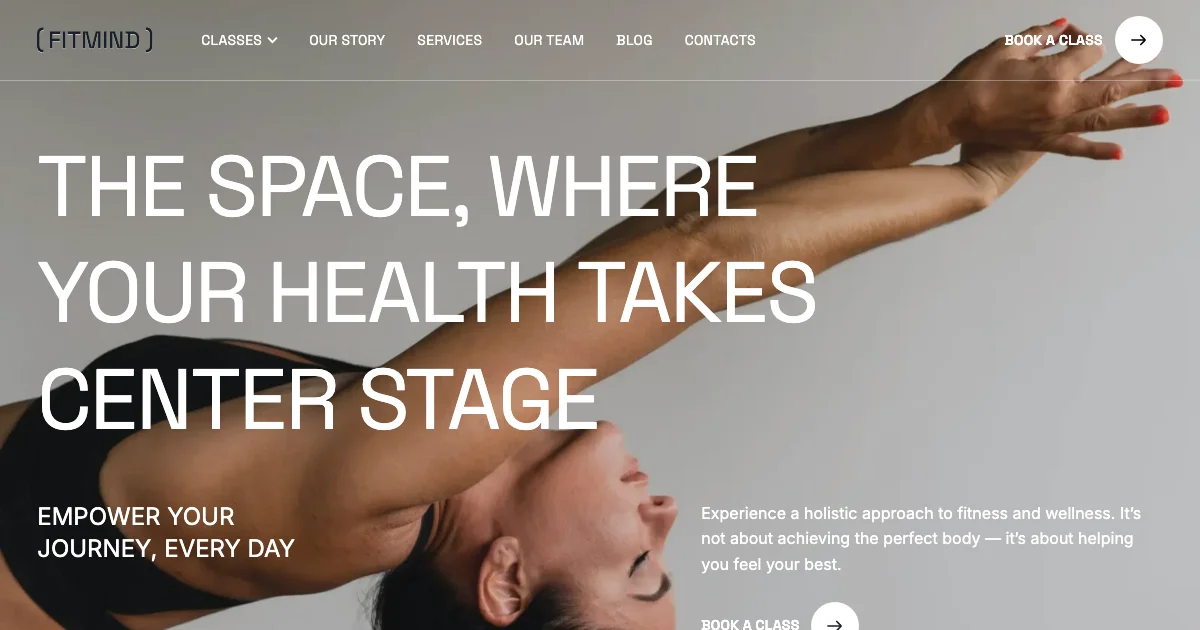 Screenshot of the FitMind theme homepage