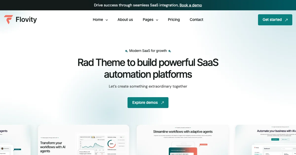 Screenshot of the Flovity theme homepage