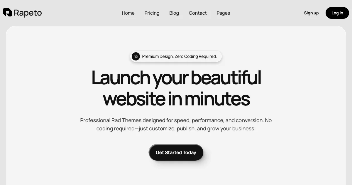 Screenshot of the Rapeto theme homepage