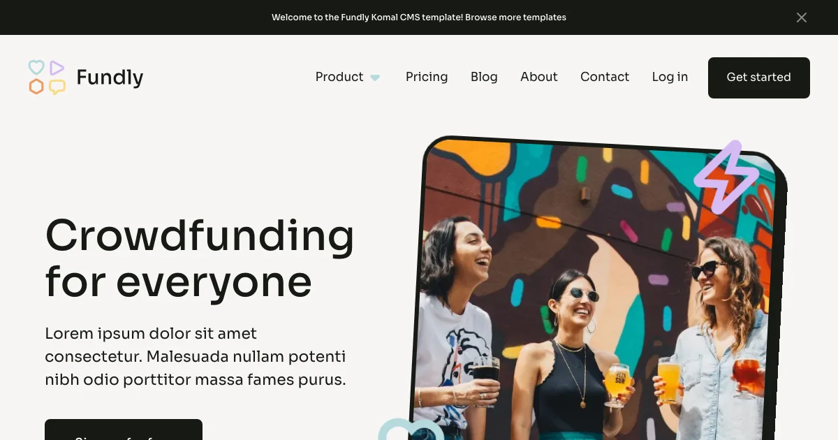 Screenshot of the Fundly theme homepage