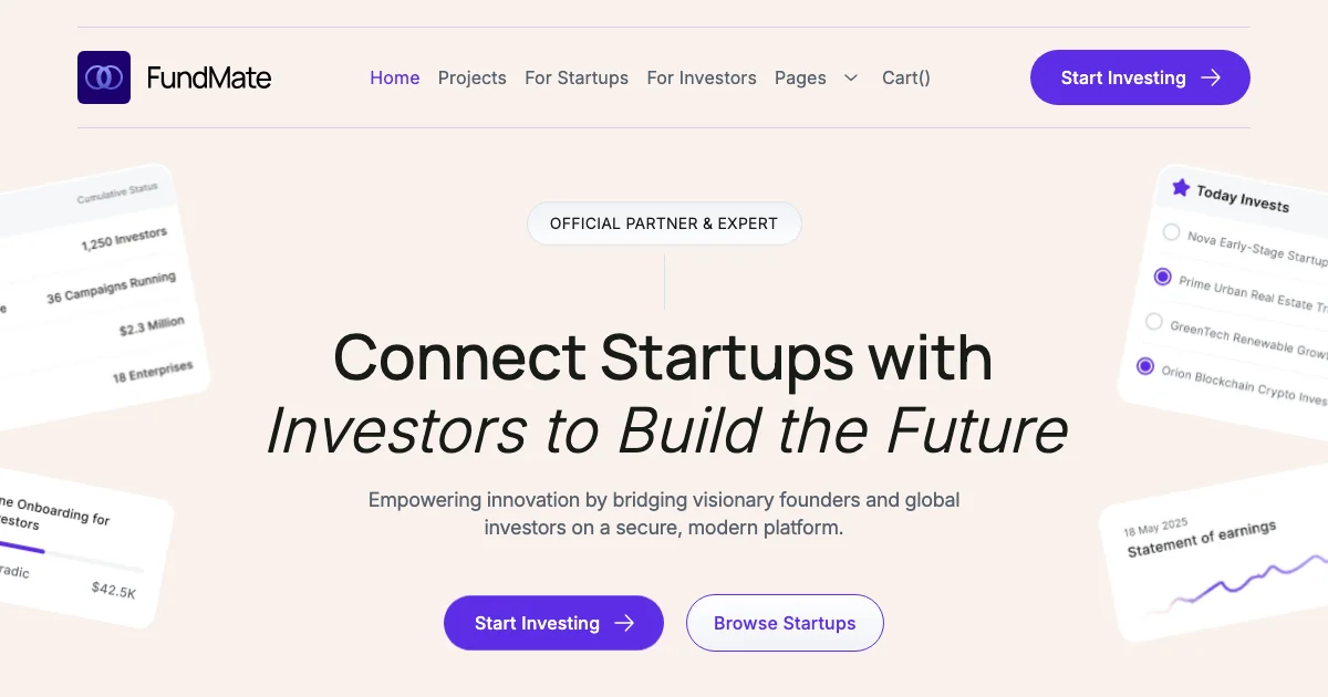 Screenshot of the FundMate theme homepage