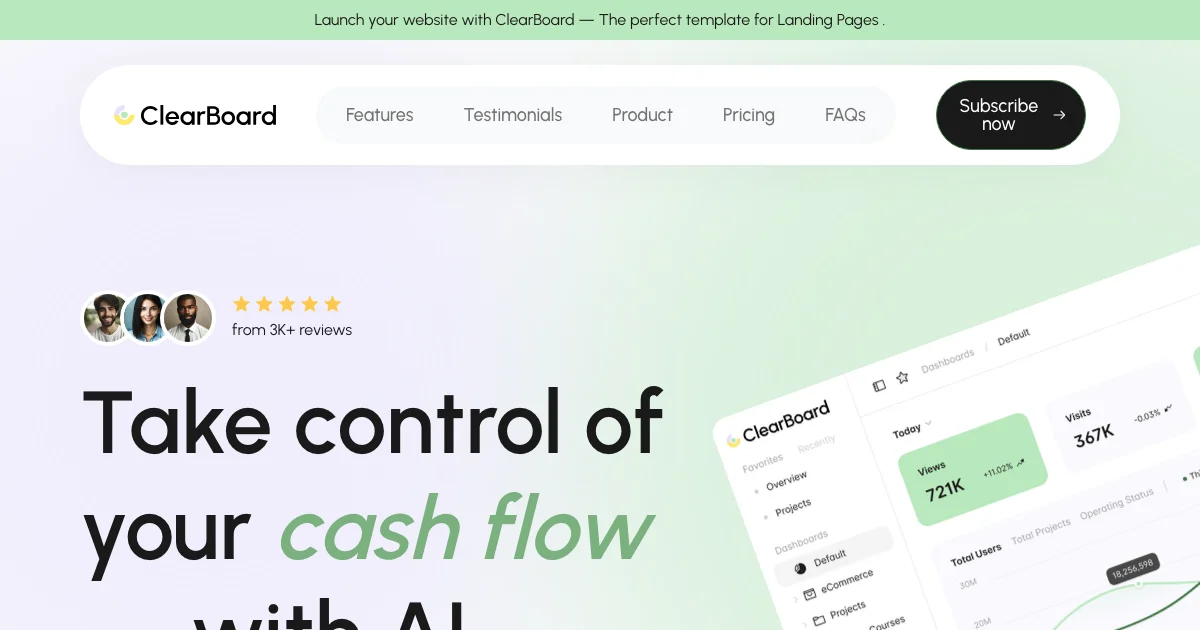 Screenshot of the ClearBoard theme homepage