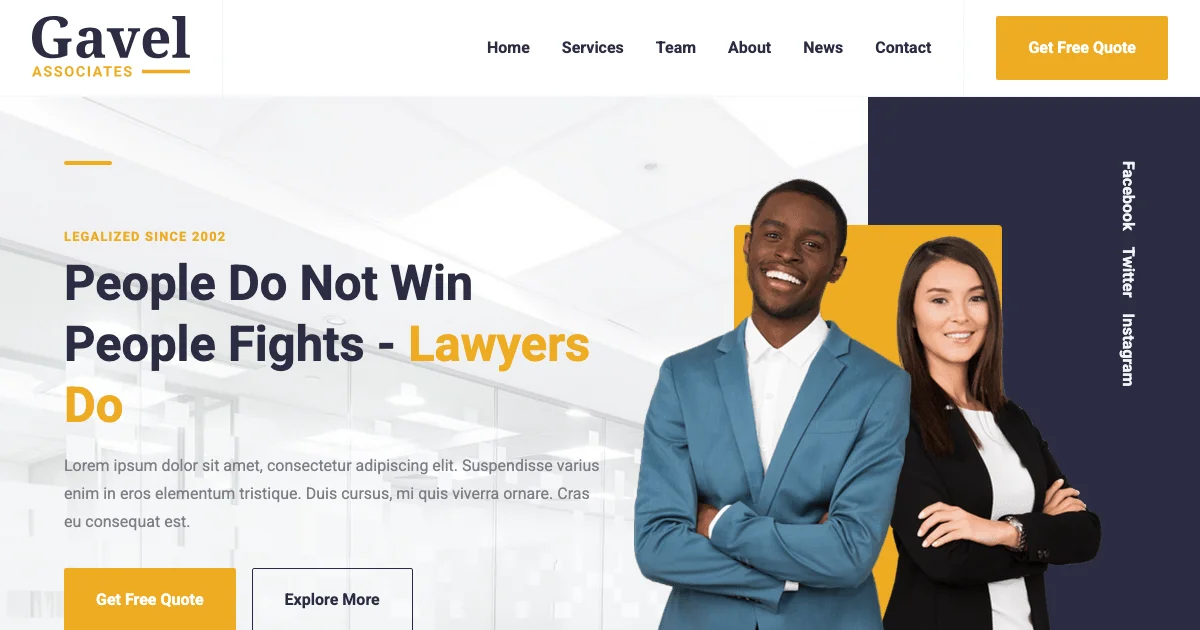 Screenshot of the Gavel theme homepage