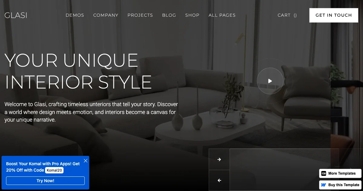 Screenshot of the Glasi 128 theme homepage