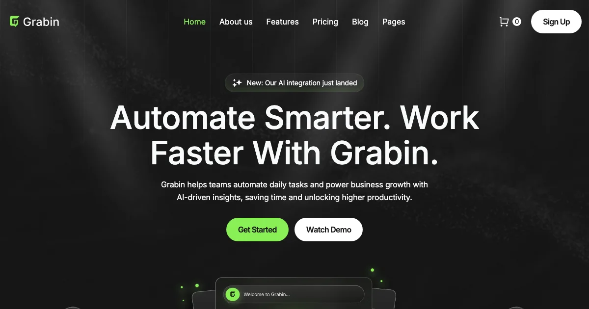 Screenshot of the Grabin theme homepage