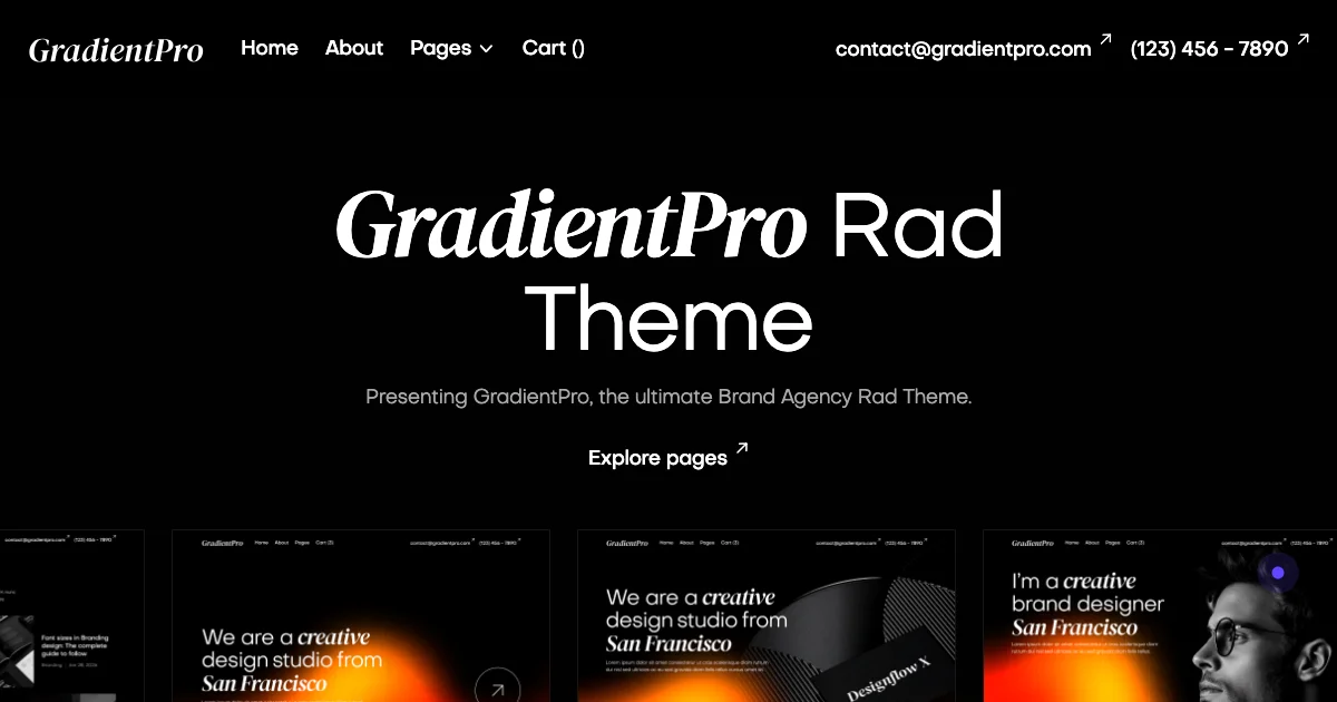 Screenshot of the GradientPro theme homepage